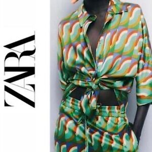 Zara Set 2 Piece Geometric Print Co ord Pants & Matching Shirt BLOGGER FAVE